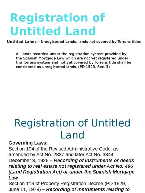 Registration of Untitled Land .